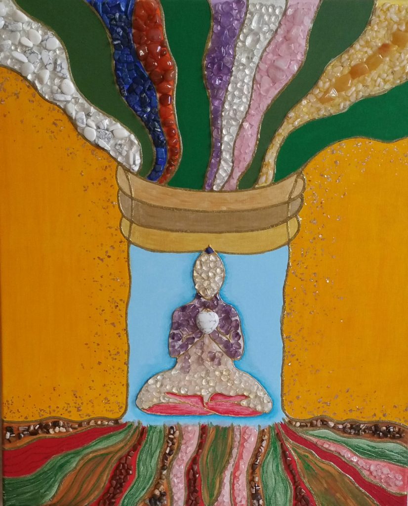 Tableau Bouddha avec des cristaux naturels de l'artiste Maria Adelfa GUILLEN