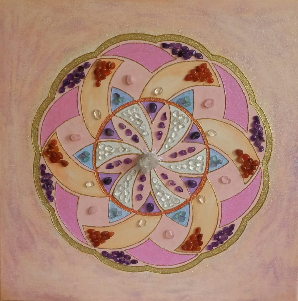 Tableau n°5 Crop Circle - avec des cristaux naturels de l'artiste Maria Adelfa GUILLEN